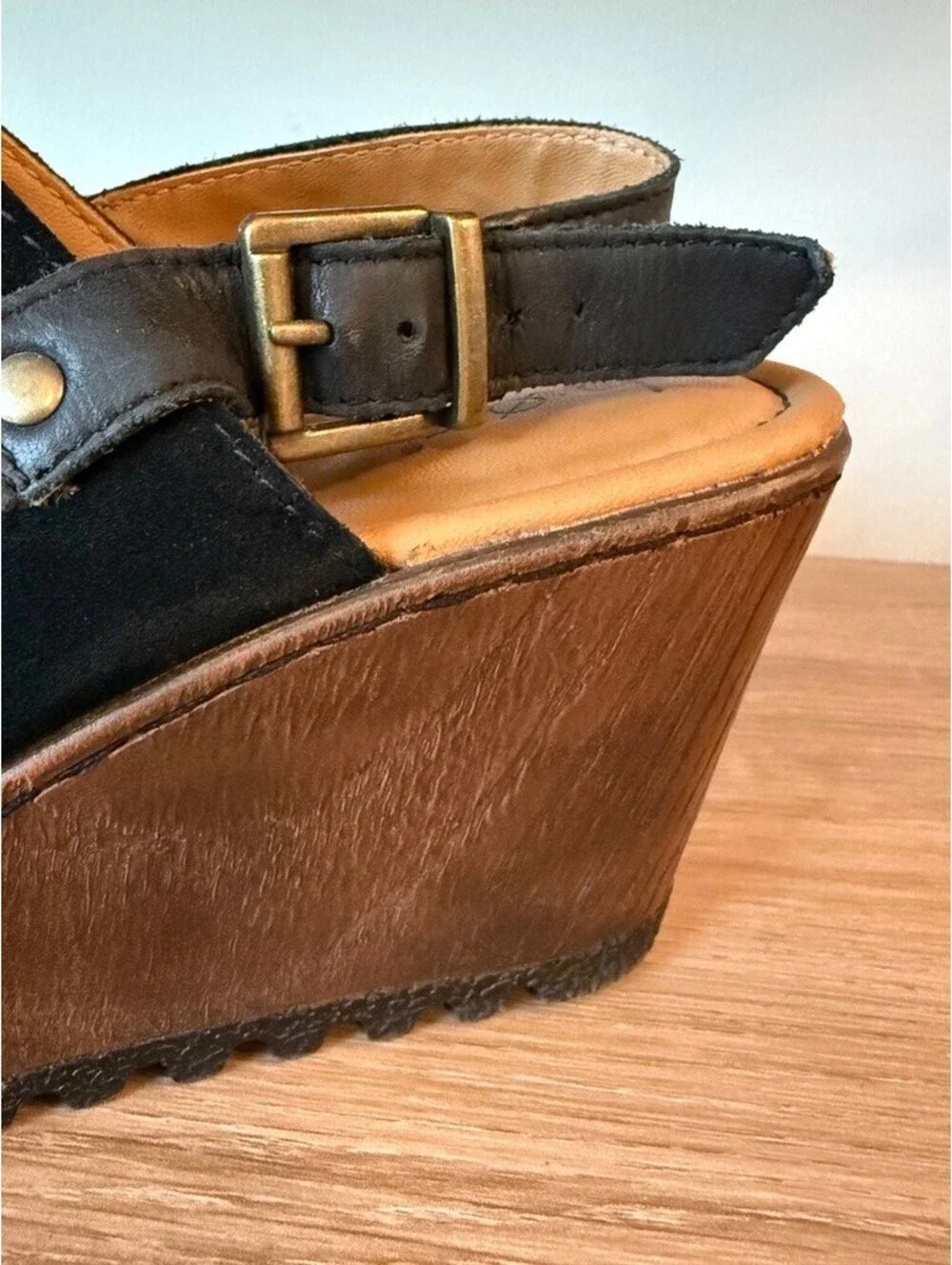 b.o.c. Born Black Suede Platform Wedge Sandals Y2K Boho Slingback Size 8M